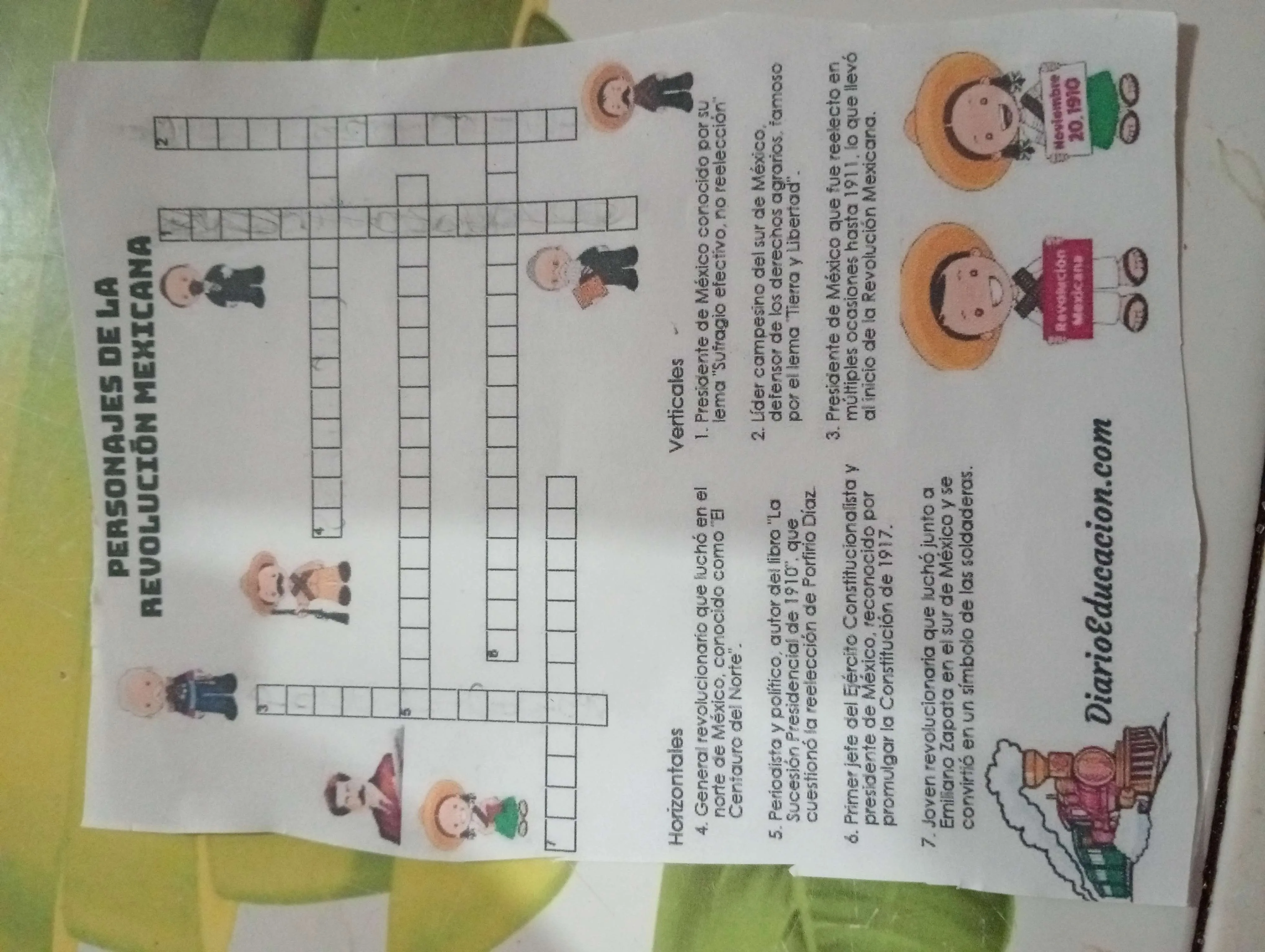 Personajes de la Revolución Mexicana en Crucigrama, image size:4080x3072